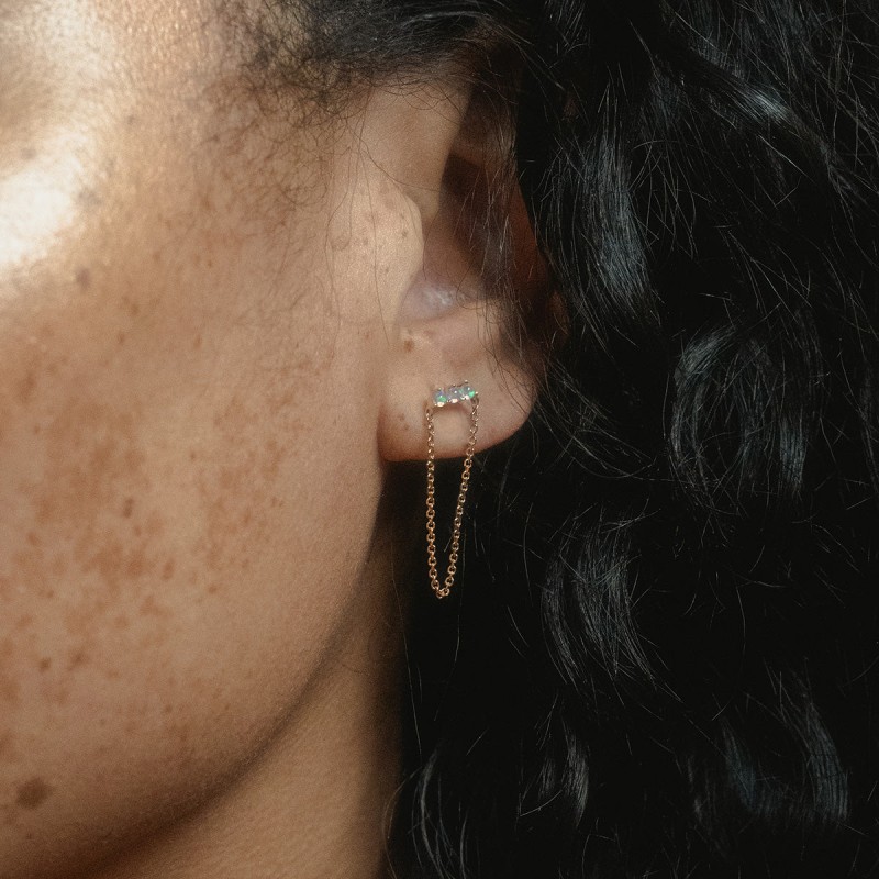 Solid Gold Opal Trio Chain Dangle Studs