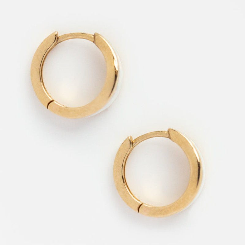 Solid Gold Chunky Opal Inlay Huggie Hoops